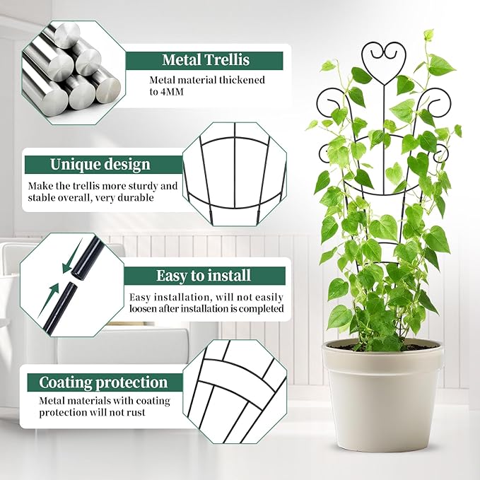 30 Inch Plant Trellis for Climbing Plants Indoor, Outdoor Metal Garden Trellis - Image 3