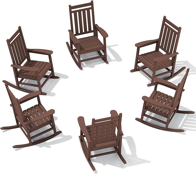 SERWALL HDPE Outdoor Rocking Chair Set of 6, Patio Rocking Chairs by SERWALL