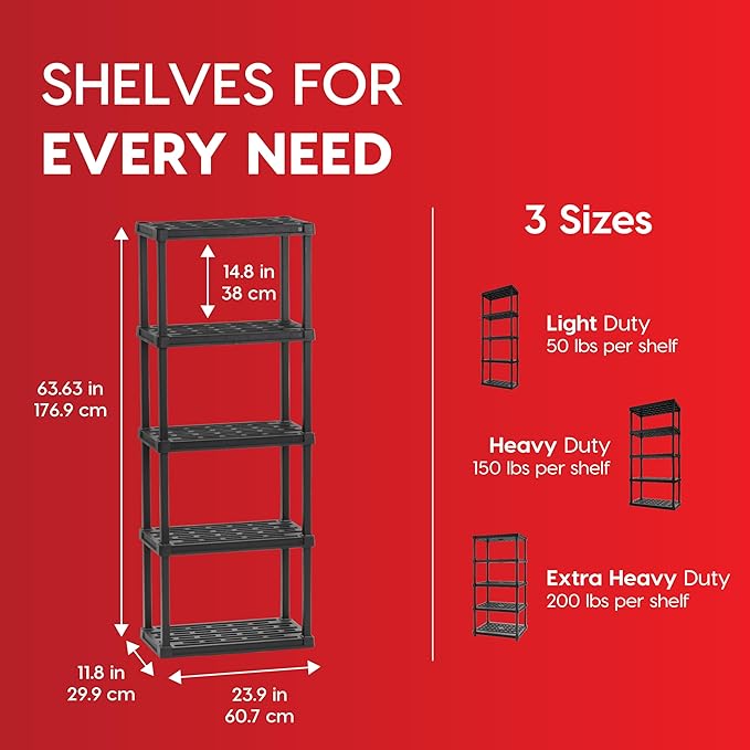 IRIS USA 5-Shelf Light Duty Plastic Storage Shelves, 250lb Capacity, Medium - Image 3
