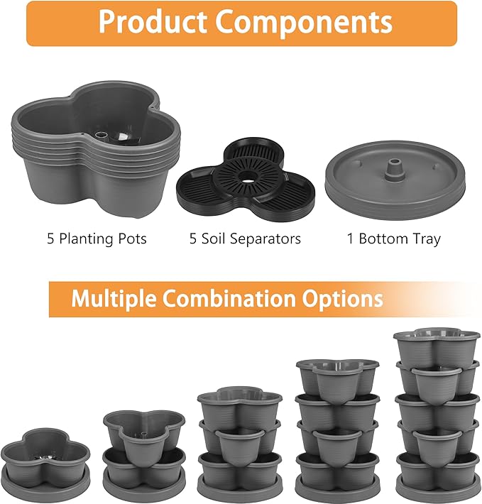 VECELO 5 Tier Vertical Garden Planter, Self Watering Stackable Planters - Image 7