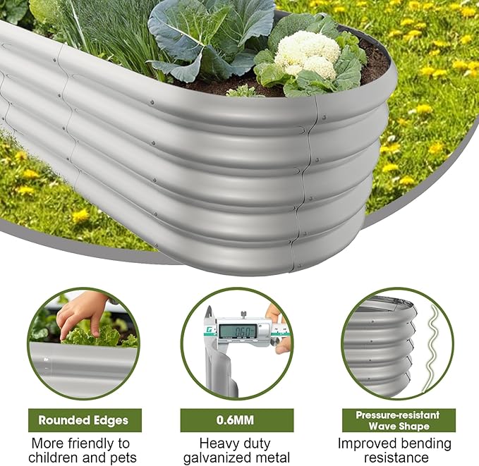 4x2ft Oval Galvanized Raised Garden Bed Kits 16" Tall Outdoor Large Metal - Image 4