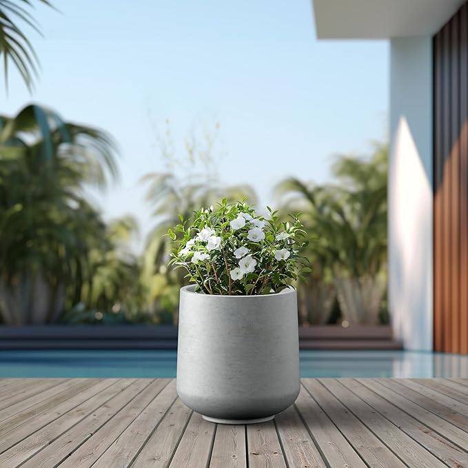 Kante 15.3" Dia Round Concrete Planter, Outdoor Indoor Large Plant Pots - Image 5