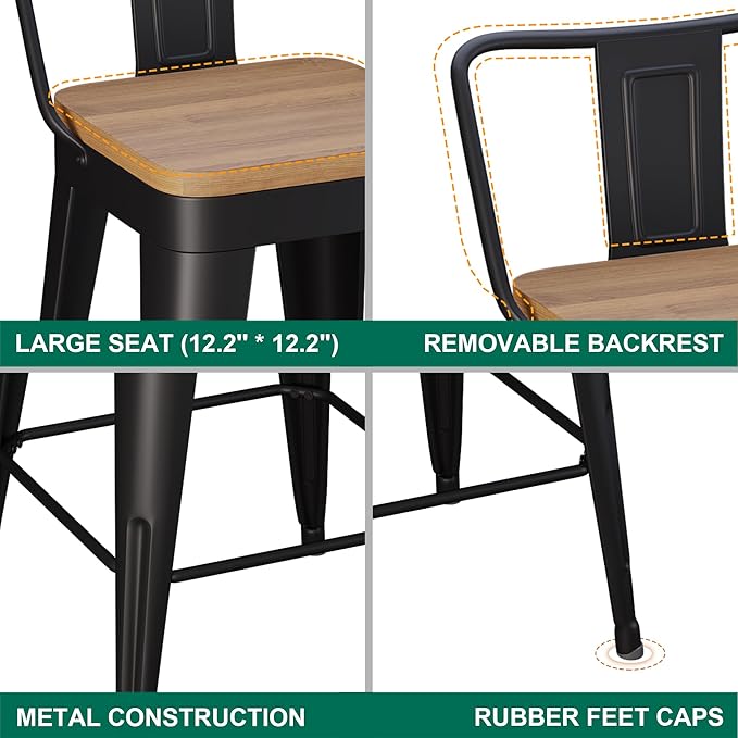 WENTMENT Metal Bar Stools Set of 4 Counter Height Barstools - Image 7