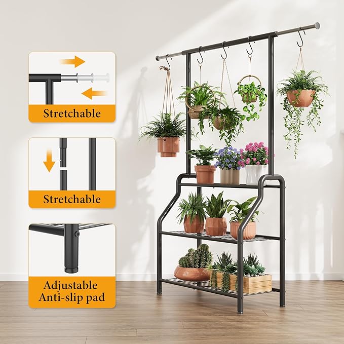 Plant Stand Indoor Outdoor, 3-Tier Heavy Duty Metal Hanging Plant Shelf - Image 4