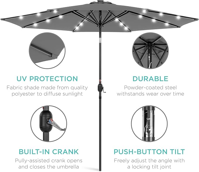 Best Choice Products 10ft Solar Polyester LED Lighted Patio Umbrella w/Tilt - Image 5