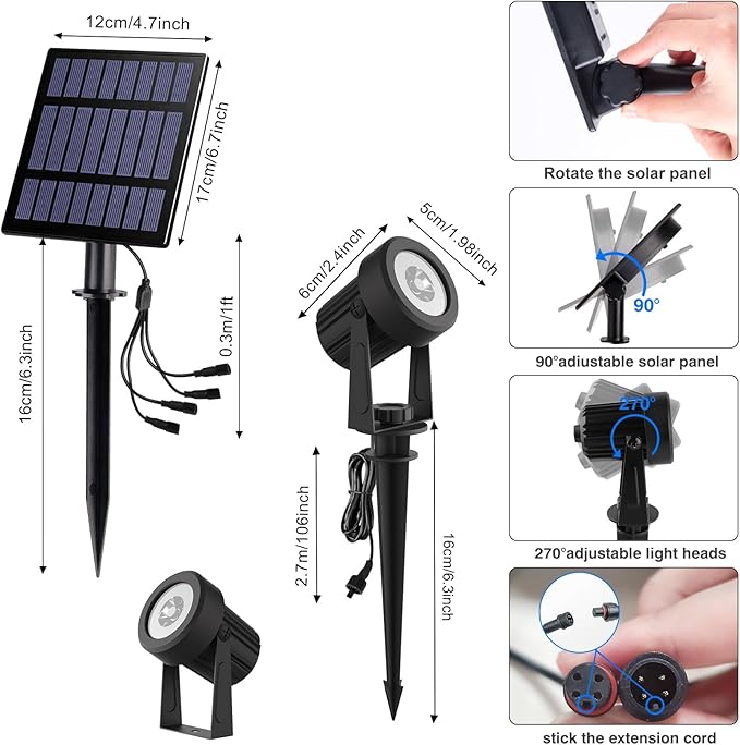 T-SUNUS Christmas Solar Garden Spotlight White Outdoor, 4-in-1 Spot Lights - Image 6