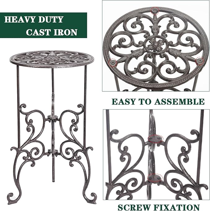 Sungmor Heavy Duty Cast Iron Potted Plant Stand, 19.3-Inch 1 Tier Metal Planter - Image 5