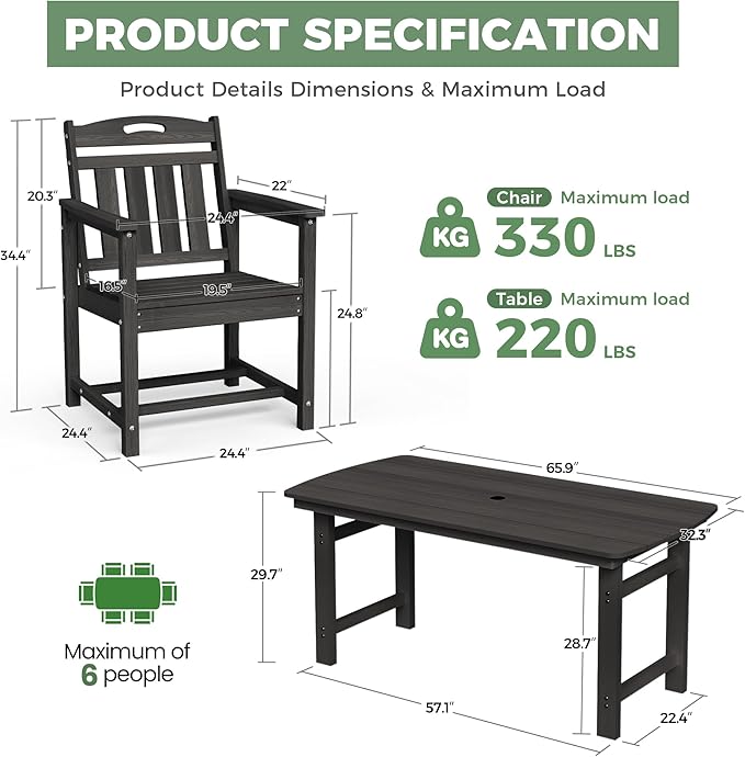 HDPE Outdoor Patio Dining Set - Image 2