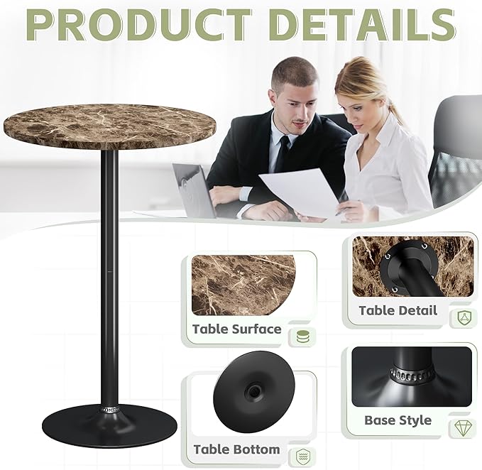 Flamaker Round Bistro Pub Table Modern Style Metal Base MDF Top Cocktail Bar - Image 4