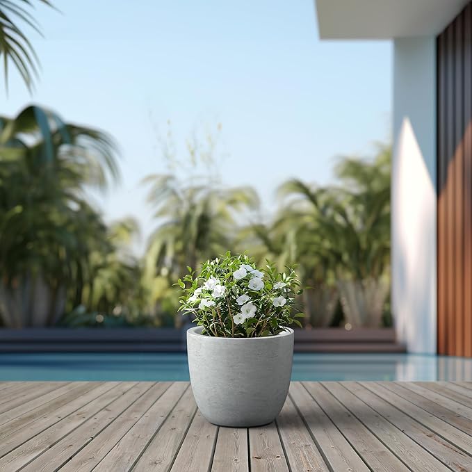 Kante 14 Inch Dia Round Concrete Planter, Indoor Outdoor Large Plant Pot - Image 6