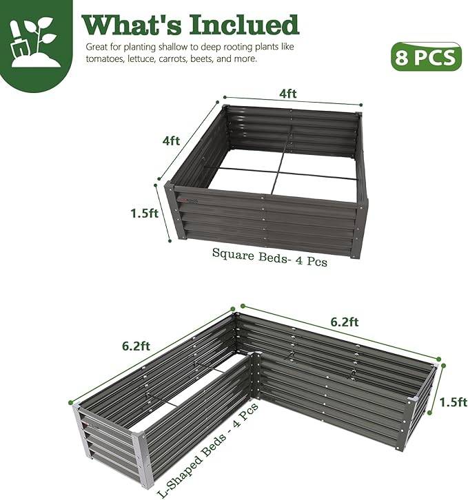 A ANLEOLIFE Set of 8, 18 Inch Tall Quartz Grey Raised Garden Beds Kit, L-Shaped - Image 2