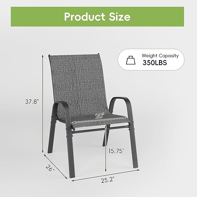 Patio Chairs Set of 4, Stackable Outdoor Dining Chairs - Image 3