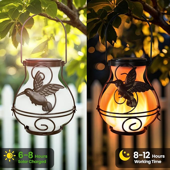 Solar Lanterns Outdoor Waterproof Flickering Flame Lights Hummingbird Metal - Image 4