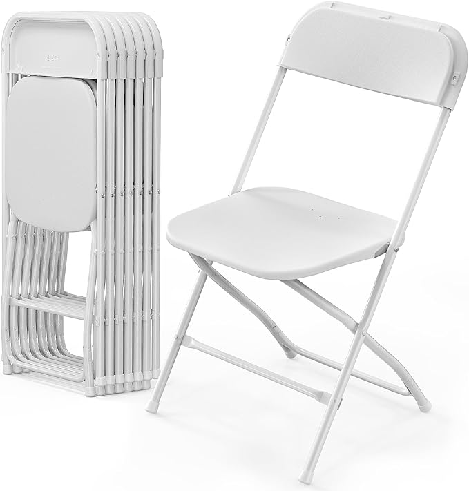 VINGLI 8 Pack White Plastic Folding Chair, Indoor Outdoor Portable Stackable by VINGLI