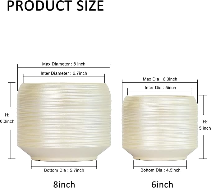 8 Inch + 6 Inch Ceramic Plant Pots Indoor - Image 3