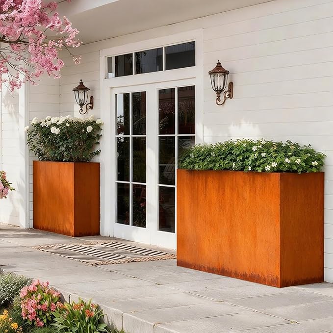 Corten Steel Metallic Heavy Planter 36" x 15" x 24" - Image 7