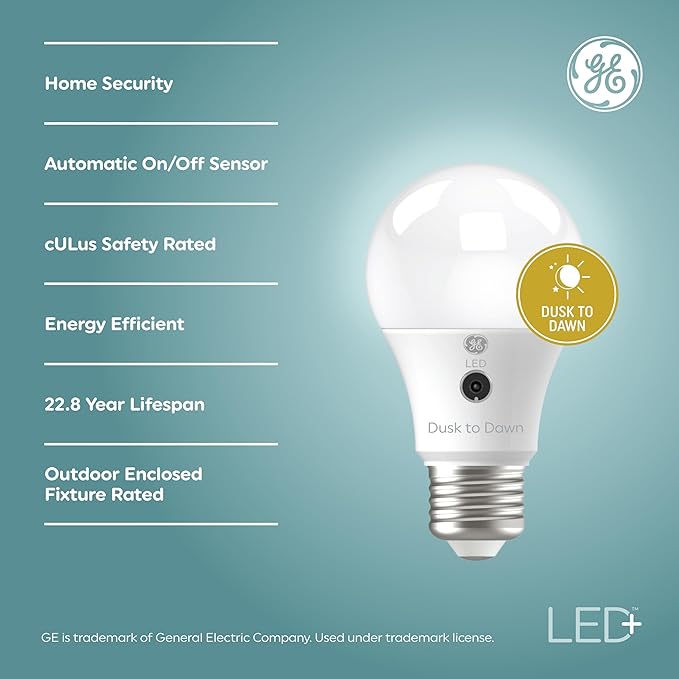 GE LED+ Dusk to Dawn A19 LED Light Bulbs, Automatic On/Off Outdoor Light - Image 2
