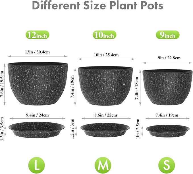 12/10/9 inch Large Flower Pots, 3 Set Big Plant Pots - Image 2