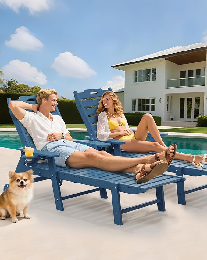 Carauci Lounge Chair Outdoor Set of 2, HDPE Chaise Lounge - Image 2