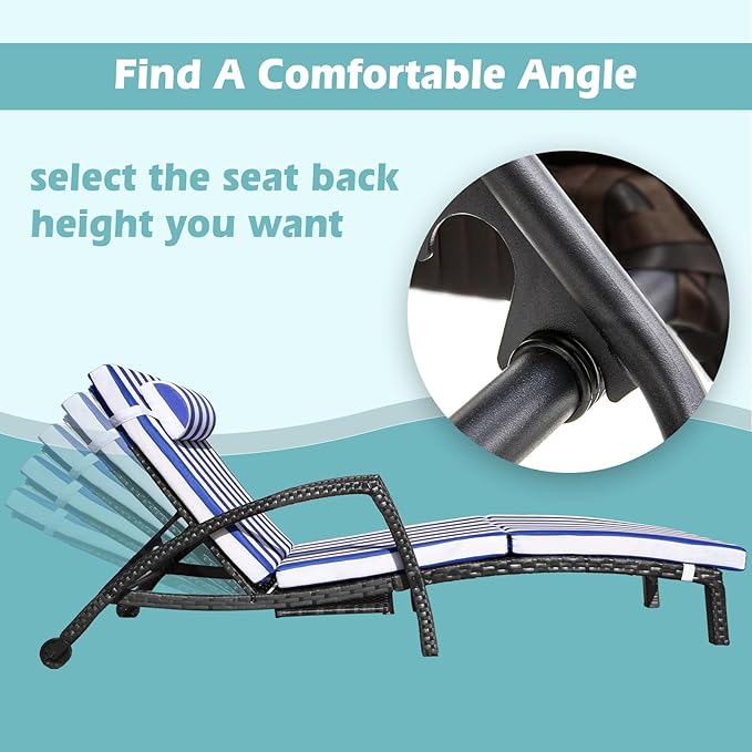 Chaise Lounge Chairs Outdoor Set of 4, Comfy Outside Wicker Patio Pool Lounge - Image 2