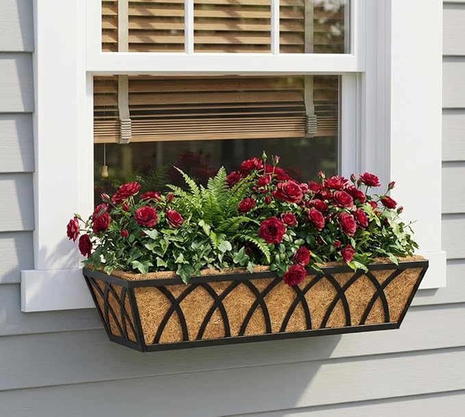 Y&M 24 Inch Window Deck with Coco Liner, Fence Metal Hanging Flower Planter - Image 6