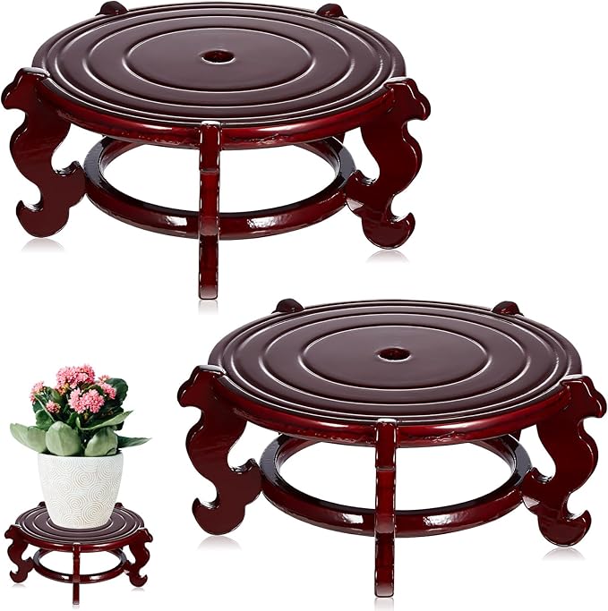 Geetery 2 Pcs 4 to 12 in Wooden Plant Stands Indoor Chinese Oriental Plant Stand by Geetery
