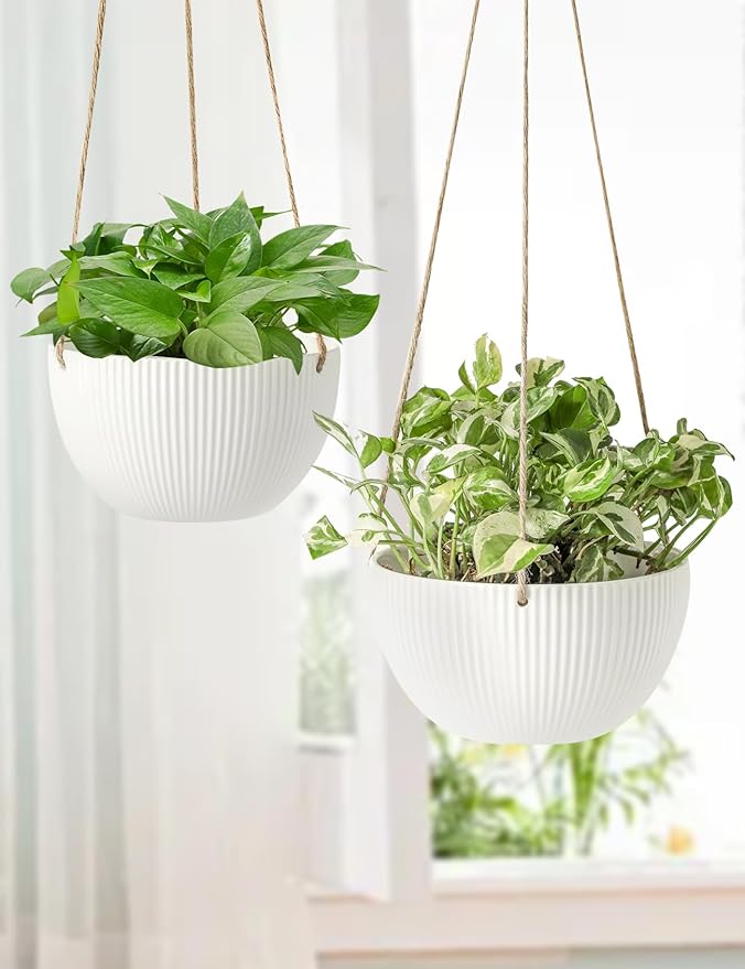 UBEE Ceramic Hanging Planters Indoor Outdoor, 7.5 Inch + 6.5 Inch Hanging - Image 5