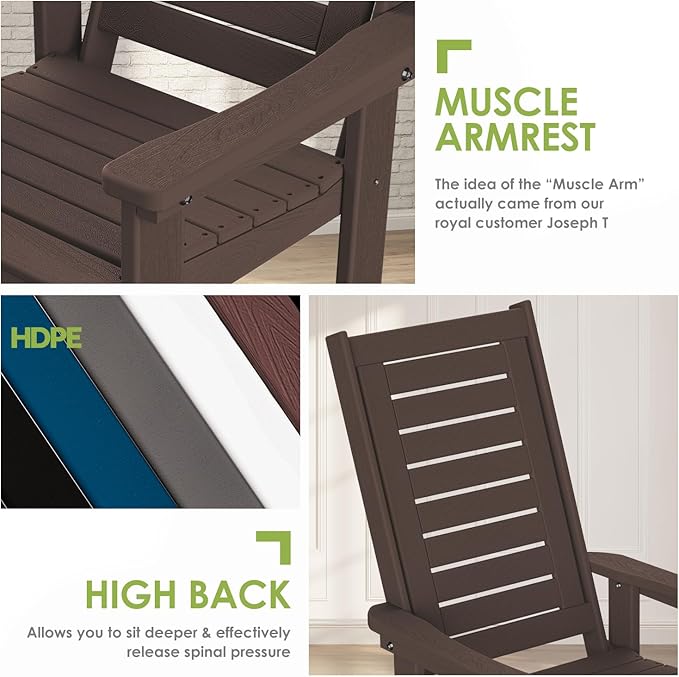GREENVINES Outdoor Rocking Chair Set | 3-Piece | Dark Brown Wood Grain | 2 - Image 7