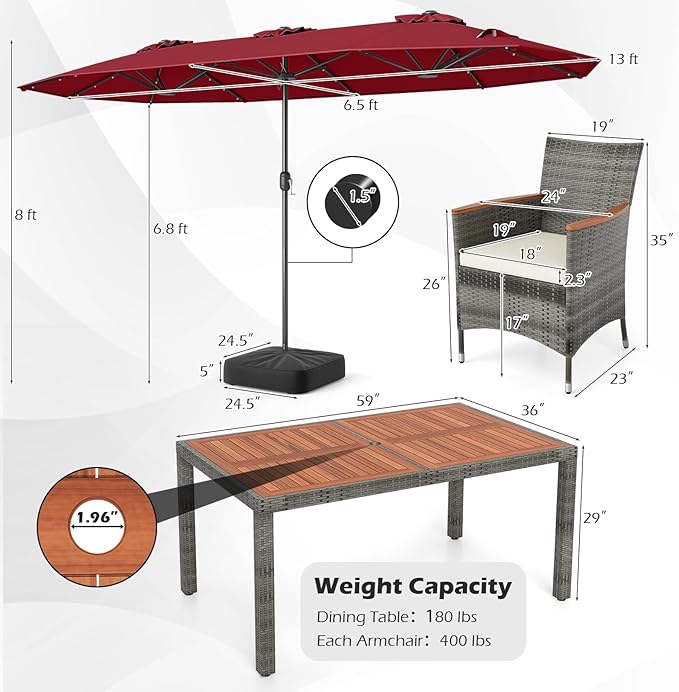 Tangkula 9 Pieces Rattan Outdoor Dining Set - Image 6