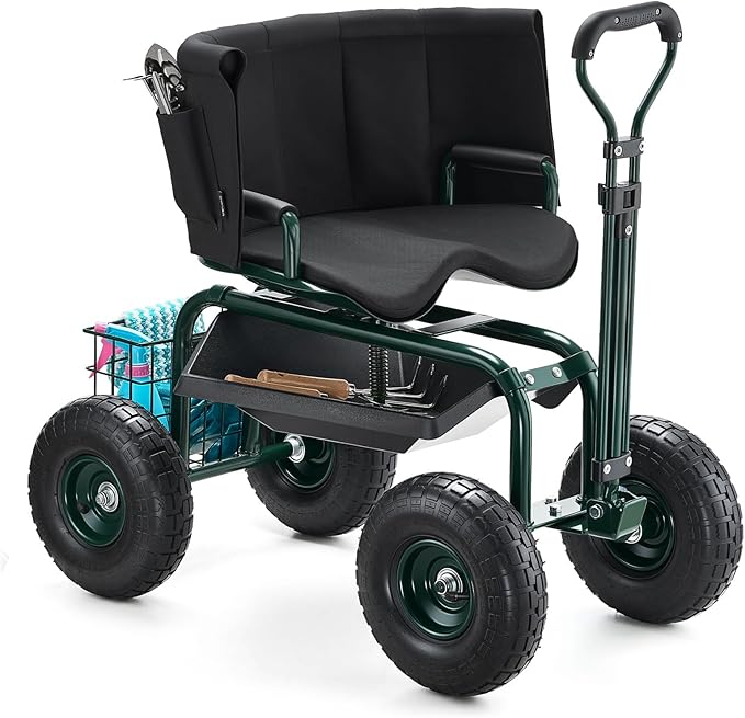 VEVOR Garden Seat with Wheels, Rolling Garden Stool with Height Adjustable & by VEVOR