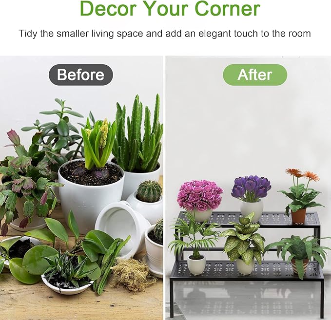 Metal Plant Stand Metal 2 Tier Potted Multiple Flower Pot Holder Plant Shelf - Image 4