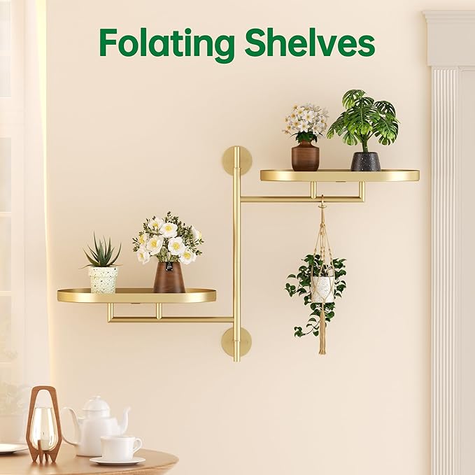 Rotating Window Shelves for Multiple Plants Indoor, 2-tier Metal Corner golden - Image 7