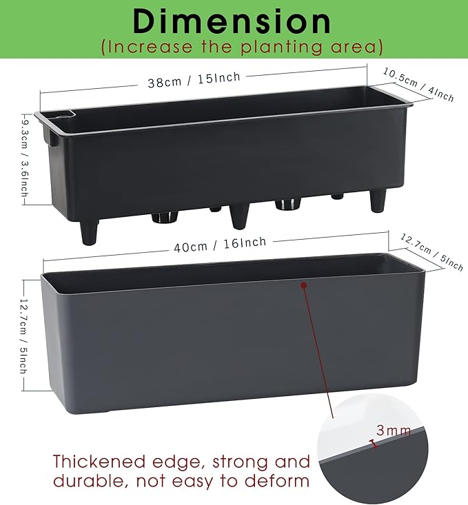 GardenBasix Elongated Self Watering Planter Pots Window Box 5.5 x 16 inch - Image 2