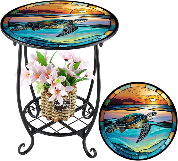 Outdoor Side Table Round Small Mosaic Patio Accent Indoor End Plant Coffee Tea by Cinnvoice