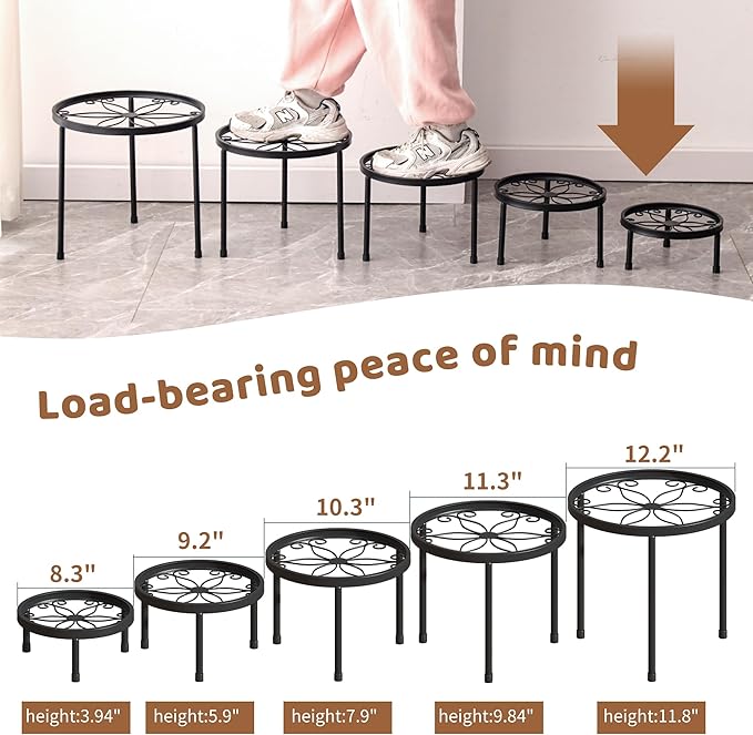Plant Stand Indoor Outdoor 5 Pack Heavy Duty Metal Stand Multiple Plants - Image 7