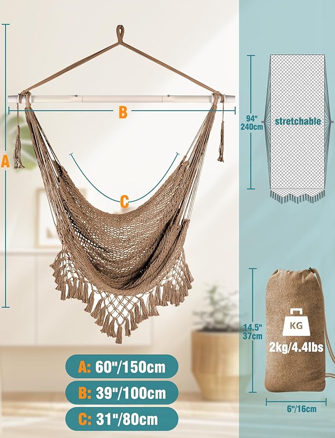 Chihee Hammock Chair Super Large Soft-Spun Cotton Rope Weaving Hanging Chair - Image 4