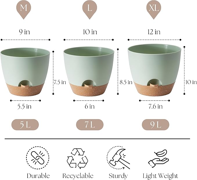 Plant Pots 12/10/9 inch Set of 3, Self Watering Flower Pots Indoor Outdoor - Image 2