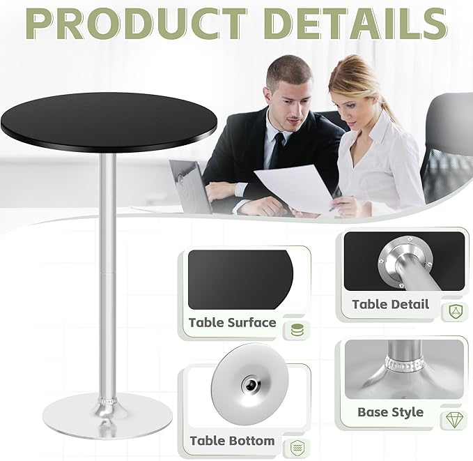 Flamaker Round Bistro Pub Table Modern Style Metal Base MDF Top Cocktail Bar - Image 4