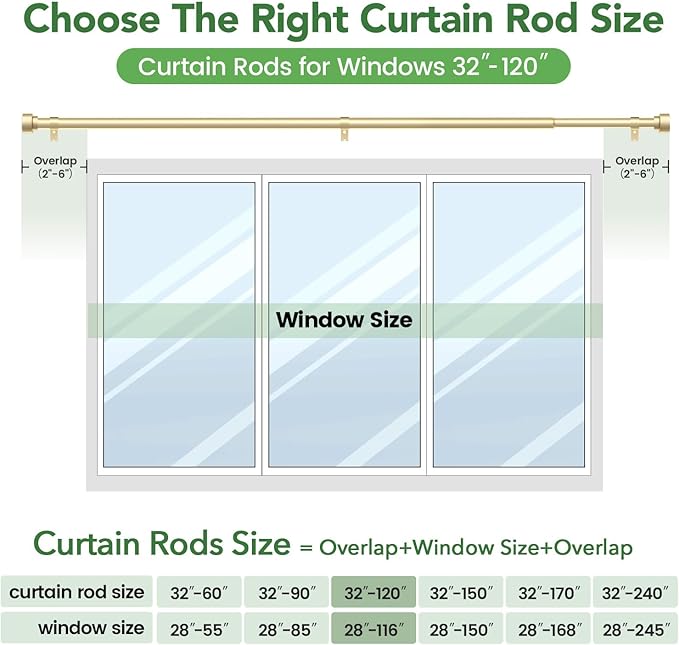 Time Forest Gold Curtain Rods for Windows 32 to 120 Inch, 1 Inch Diameter - Image 7