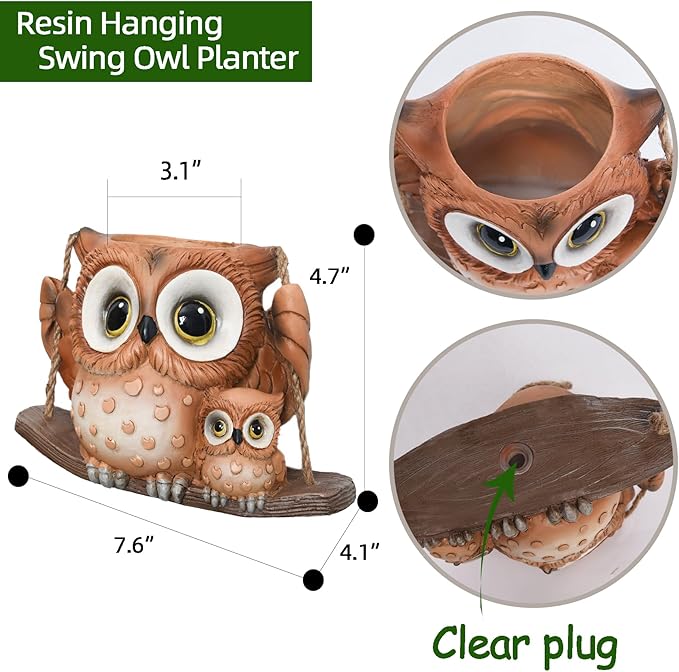 Swing Owl Hanging Planters for Indoor Plants, Cute Small Succulent Pots - Image 5