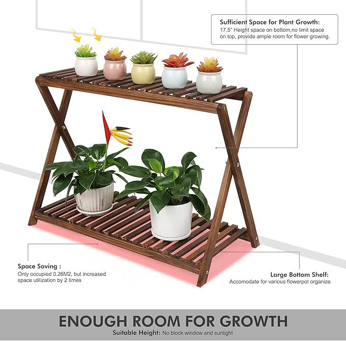 Wood Plant Stand Indoor Outdoor 2 Tiers Flower Stand Corner Stepped Planter - Image 3