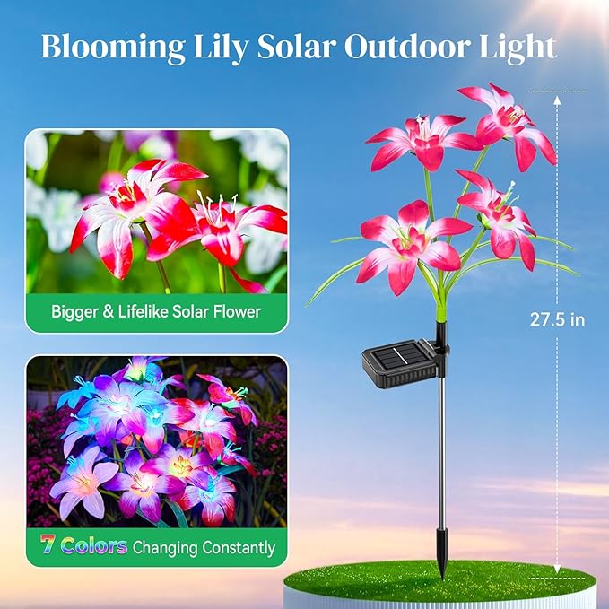 Solar Garden Lights Outdoor, 6 Pack Blooming Lily Solar Flowers Outdoor - Image 5