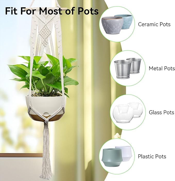 USLAI Macrame Plant Hanger Indoor Outdoor, Fits 4 to 12 Inch Pots, Hanging - Image 6