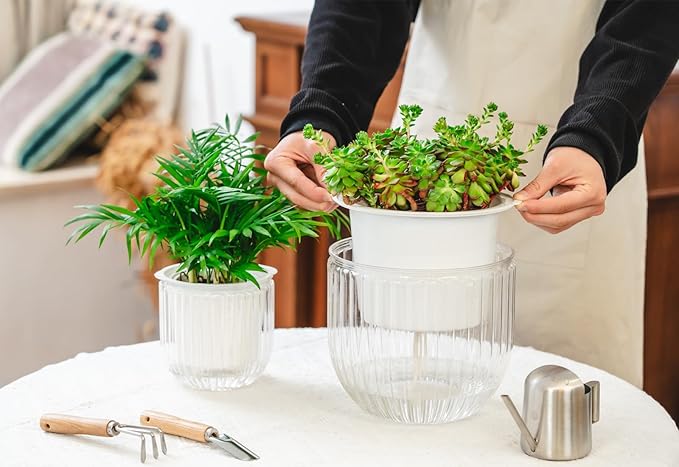 Josteve 5.2/8.2 Inch 2 Pcs Self Watering Hanging Planter Indoor Plant Pots - Image 4