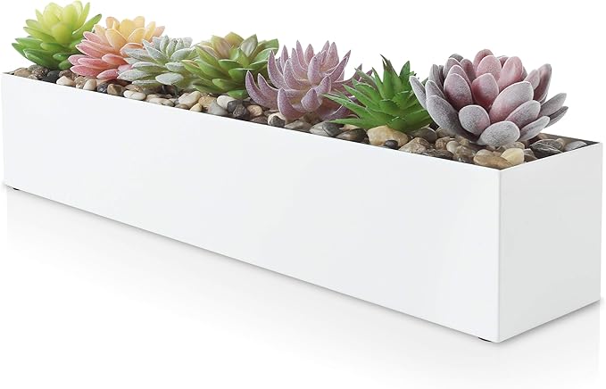 DR&Co Modern White Rectangle Planter Box, Narrow Box by DRCo