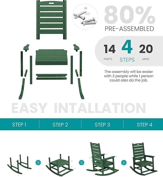 SERWALL Outdoor Rocking Chair, Oversized Rocking Chair - Image 5