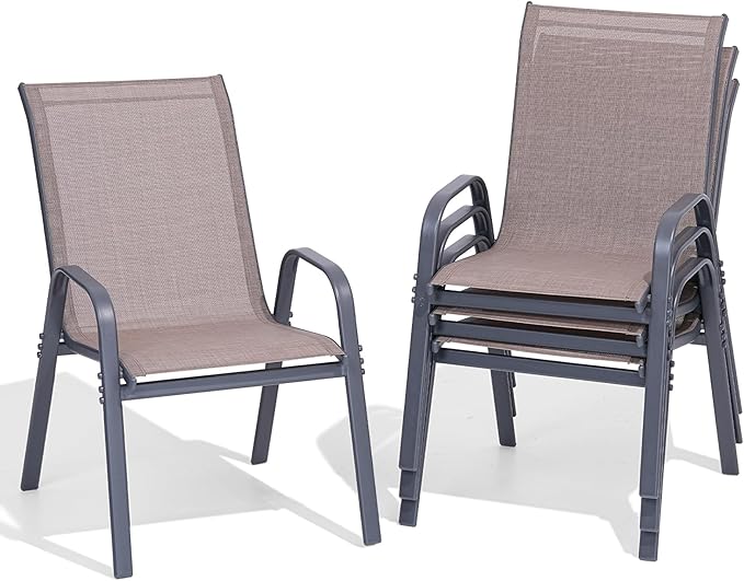 Patio Chairs Set of 4, Easily Set Up Stackable Outdoor Dining Chairs by Dovov
