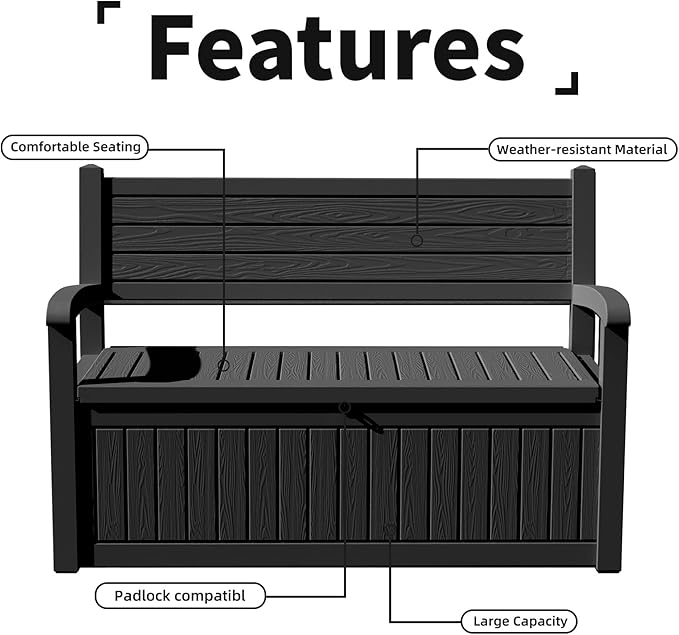 80 Gallon Outdoor Storage Bench Deck Box Waterproof Lockable, Outdoor Storage - Image 8