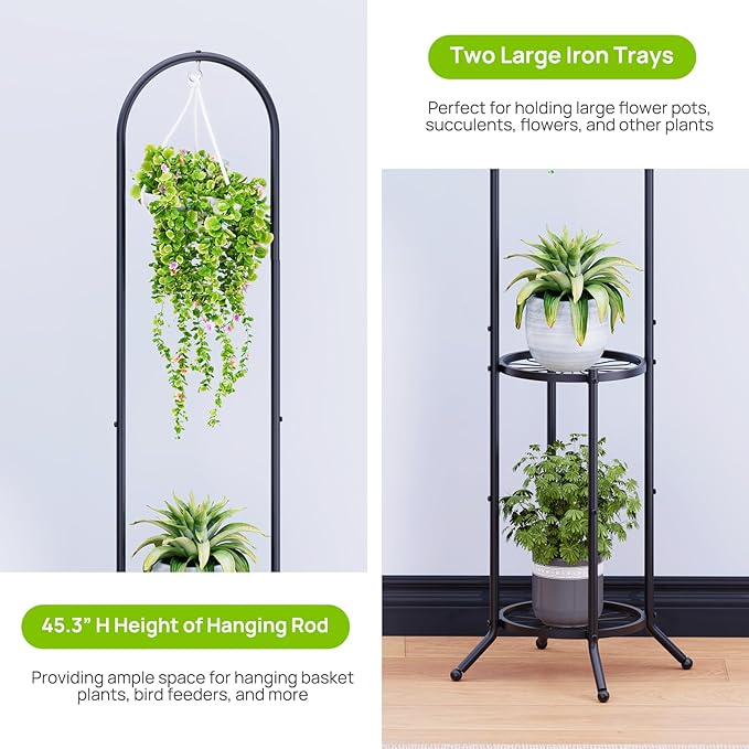 2-tier Hanging Plant Stand Plant Hanger Indoor Outdoor Corner Plant Stands - Image 5