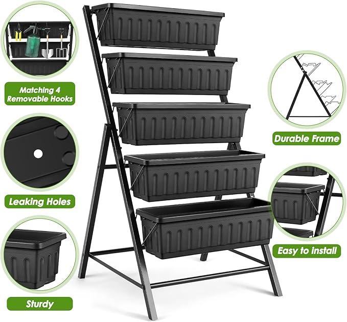 Suyncll Vertical Raised Garden Bed Planter Box, 5 Tiers Vertical Garden Planter - Image 3